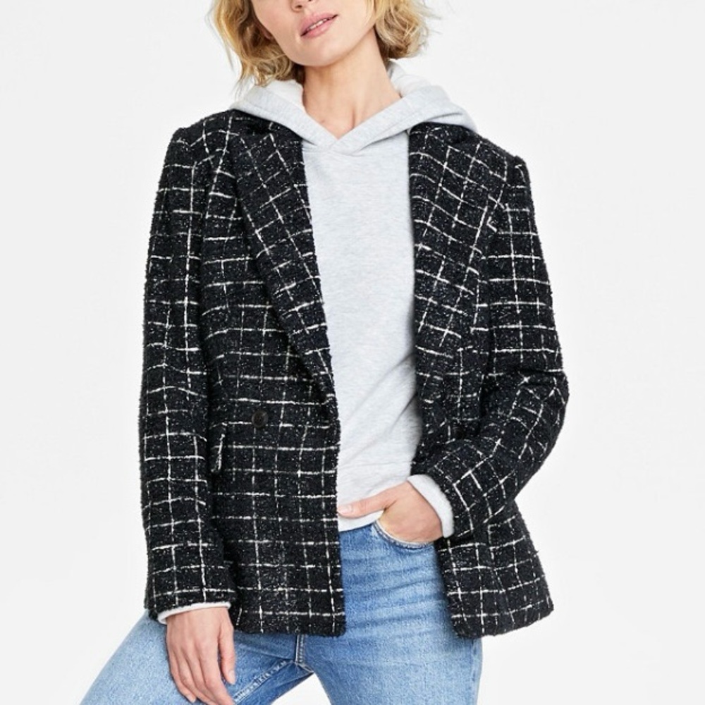 Women's Black and White Plaid Blazer